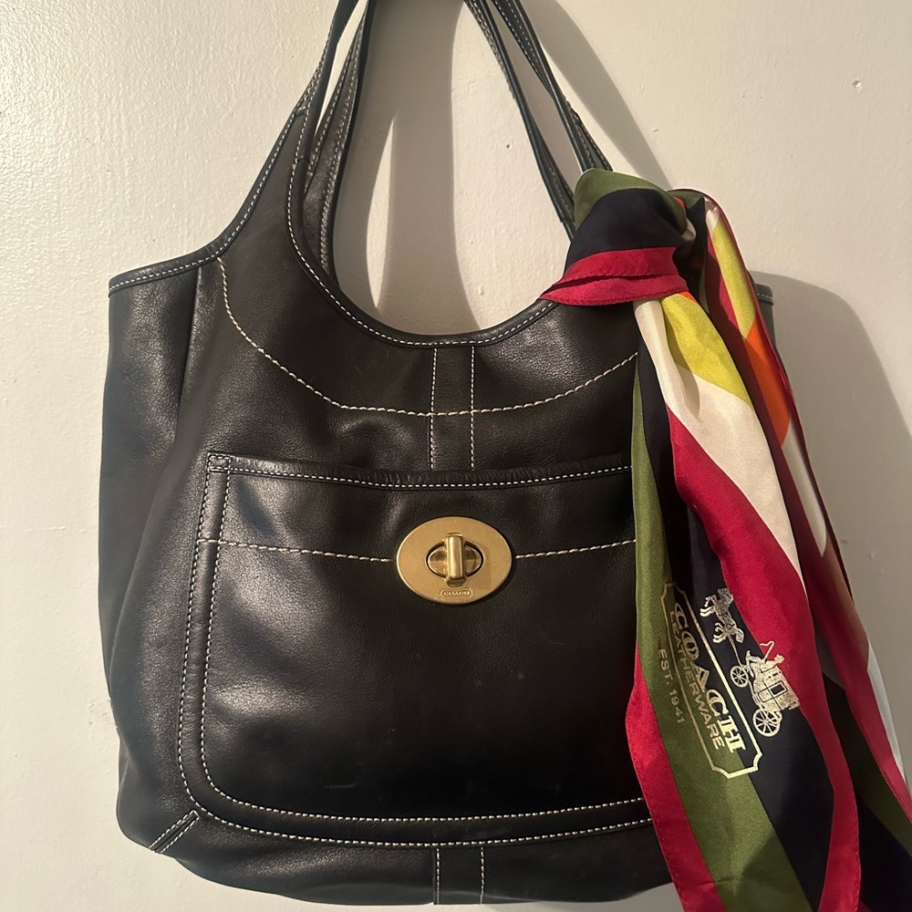 Icon Y2K Black Coach 2007 Ergo with legacy stripes inside Leather Tote